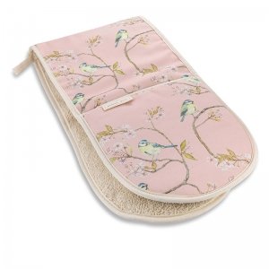 Blue Tit on Blossom Pink Double Oven Glove