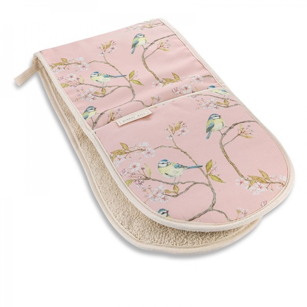 Blue Tit on Blossom Pink Double Oven Glove