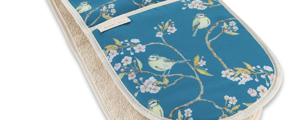 Blue Tit on Blossom Double Oven Gloves Ditsy Print