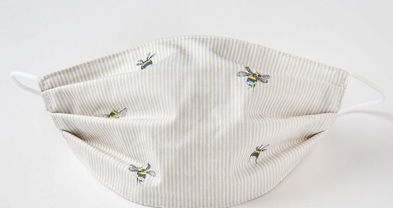 Grey stripe facemask with bumble bee print